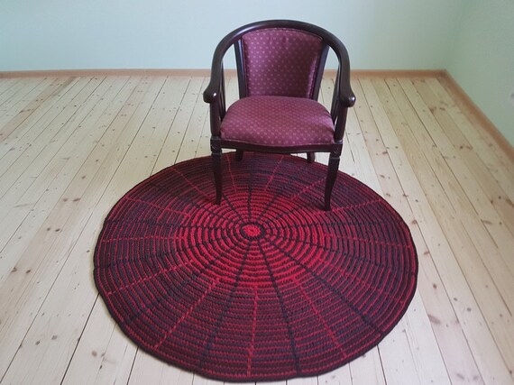 Round Multicolour Red And Brown Chocolate Crocheted With Recyclable Cotton Carpet Rug Decor Of Living Room Or Bedroom