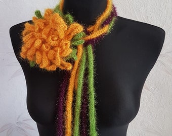 Yellow Green Eggplant Necklace, Yellow Flower, Crocheted Sunflower, Crocheted  Transforming Necklace, Gift for Women