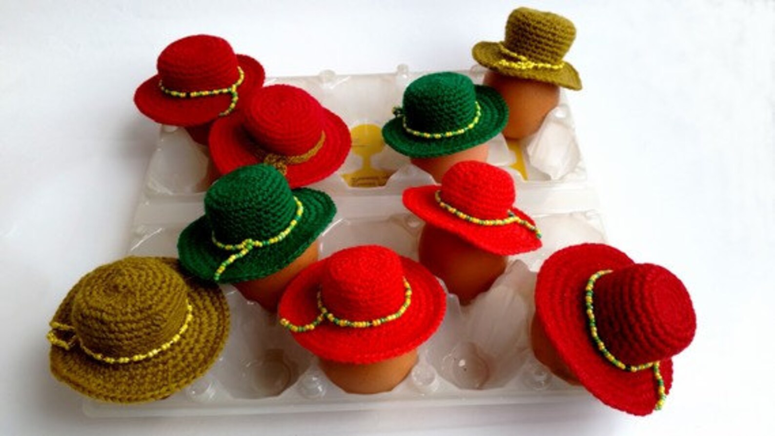 Small Hats for Eggs of Red Green Mustard Decorated With the Etsy