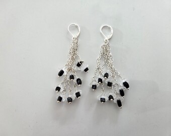 Boucles D'oreilles Pendantes Noires et Blanches Transparentes, Boucles D'oreilles Pendantes Noires, Cadeau Pour Femme
