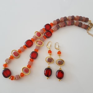 Orange Necklace, Orange Earrings, Orange Necklace And Earrings, Gift Set, Handmade Orange Gift, Gift For Woman, Gift For Mom, Gift For Her