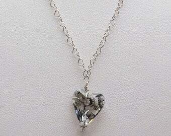 Silver Patina Swarovski heart necklace, Valentine's Day Jewelry, Gift for Women, Sterling Silver heart chain, heart necklace, Womens Jewelry