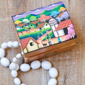 Jewelry Box Ring Bearer Vintage Wooden Country Art Painted Jewelry Tea Bag Holder Storage Hinged Organizer Vanity Container Bedroom Decor