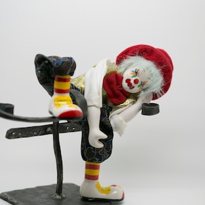 Circus Clown Porcelain Doll Vintage Toy Theatrical Fine Collectible Comic Red Hat Figurine Mardi Gras Statue Antique Jester - Aleks Jewelry