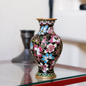 Vintage vaas Cloisonne Floral Ornament Emaille Metalwork Chinese Antieke Gouden Toon Container Flower Motif Home Gift Idee Keukentafel Decor