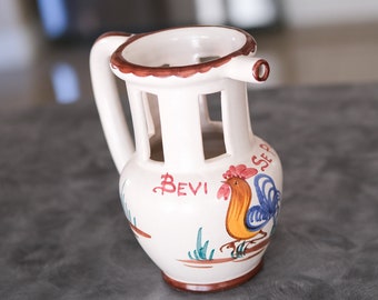 Signed Pitcher Hand Painted Decorative "Bevi Se Puol" Italian Jar Multicolor Ceramic Kitchen Decor Garden Decanter Restaurant Shelf Decor