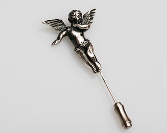 Angel Pin Brooch Guardian Celestial Being Solid Sterling Silver Hat Pin Communion Catholic Faith Biblical Prayer Gift - Aleks Jewelry