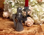 Guardian Angel Candle Holder Hammered Silver Metal Antique Decor Vintage Collectible Dinner Tea Party Holiday Wedding Decor Christmas Gift