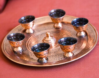 1980's Wierook brander houder set van 6 w / Tray Koper Vintage Altaar Meditatie Ontspanning Yoga religieuze collectible gebed's Gift Traditionele