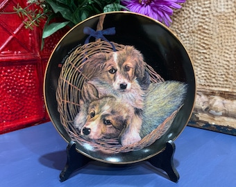 1980's Collectible Plate Puppies Portrait Decorative Wall Art Animal Lover Gift Rare Find Vintage Signed by Sally Miller Plate Number 895