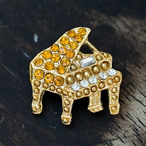 Grand Piano Brooch Collectible Item Goldstone Covered with Rhinestones Musician Teacher Artist Gift