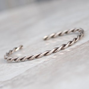 Large Sterling Bracelet Twisted Solid Sterling Braided Design Stacking Cuff Jewelry Unisex Everyday Wear Vintage Scrolled Antique Jewelry
