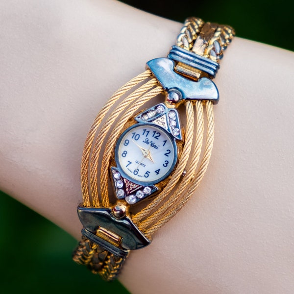 1980's Gold Plated Lady's Watch Vintage Chain Twisted Band Rope Layers Analog Wrist Watch Classic Cocktail Dress Evening Wear Wedding Gift