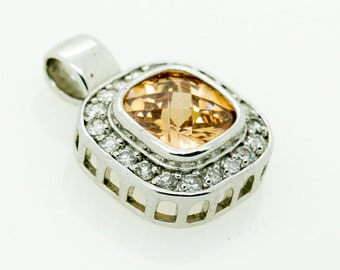 Pendant | Sterling Silver Squared Charm Multifaceted Faux Topaz Cubic Zirconia Frame November Birthstone Personalized Gift | Aleks Jewelry