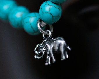 Meditation Yoga Mother and Child Elephant Bracelet w/Turquoise Gemstones, 925s Elephant Charm Elephant Gift