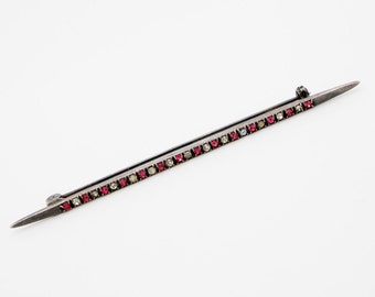 Sterling Brooch Long Vintage Solid Sterling Silver Bar Brooch Alternating Pink White Antique Hat Pin Gift Idea Rare Accessory Aleks Jewelry