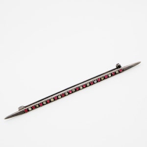 Sterling Brooch Long Vintage Solid Sterling Silver Bar Brooch Alternating Pink White Antique Hat Pin Gift Idea Rare Accessory Aleks Jewelry
