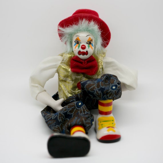 Circus Clown Porcelain Doll Vintage Toy Theatrical Fine