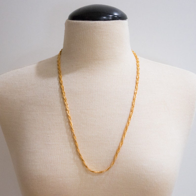 Gold Plated Chain Twisted Rope Vintage Shiny Classic Everyday Wear Elegant Braided Multi Strand Statement Gold Unisex Necklace Aleks Jewelry