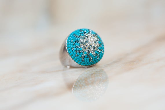 Turquoise Sterling Ring Globe Setting Geometric S… - image 1