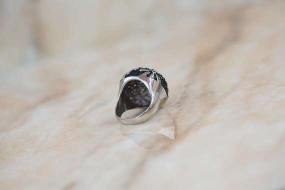Flower Ring Sterling Silver Bold Statement Black … - image 4