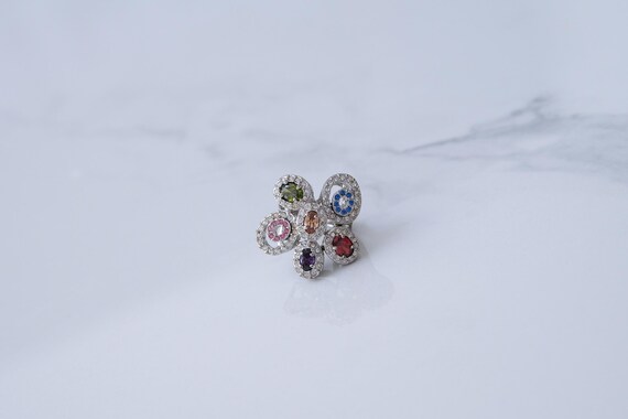 Large Flower Ring Multicolor Statement Boho Fashi… - image 1