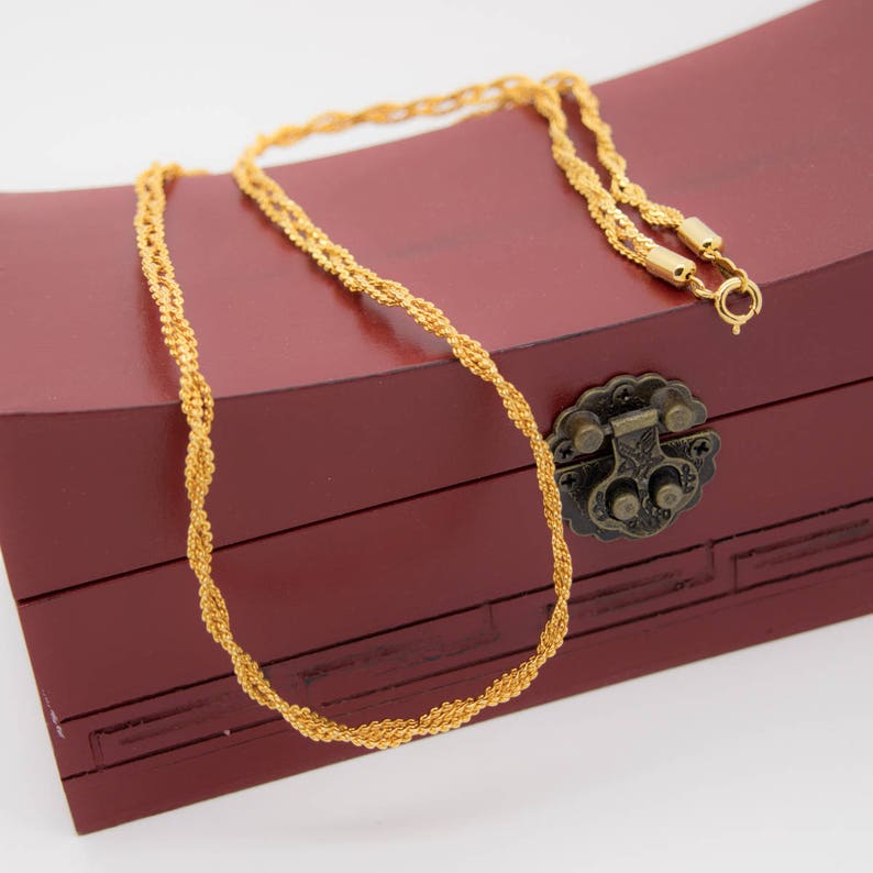 Gold Plated Chain Twisted Rope Vintage Shiny Classic Everyday Wear Elegant Braided Multi Strand Statement Gold Unisex Necklace Aleks Jewelry