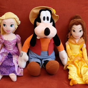 20"- 21" Disney Character Soft Plush Stuffed Toy Goofy Belle Princess Rapunzel Soft Doll Large Vintage Walt Disney Kids Toddler Gift