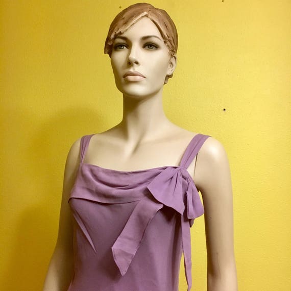 Lilac Silk Formal Midi Dress with Straps Lavender… - image 5