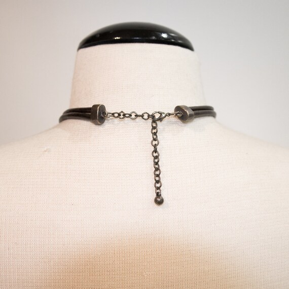 Oval Medallion Leather Cord Large Collar Necklace… - image 4