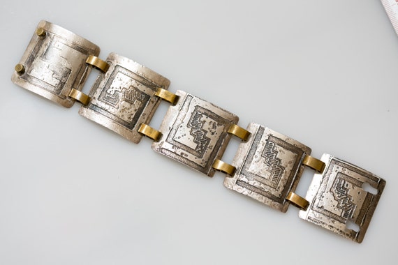 Bracelet Sterling Silver Handmade Heavy Etched De… - image 4