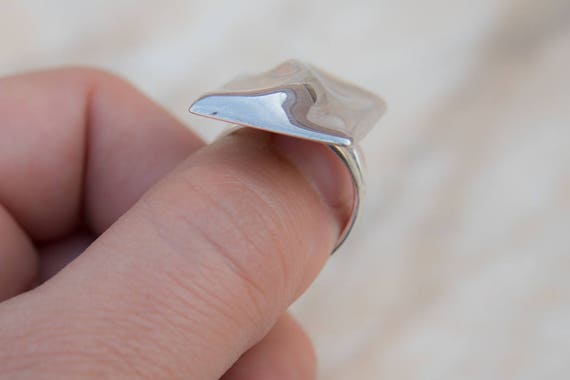 Large Sterling Ring Rectangular Geometric Wave Gy… - image 6