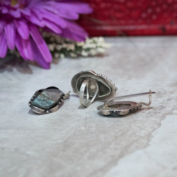 Genuine Agate Sterling Silver Set Ring Earrings G… - image 4