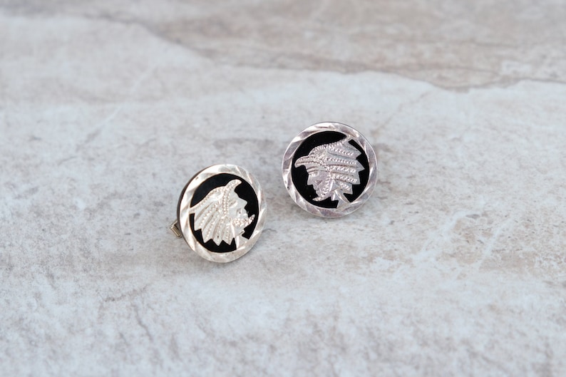 Solid Sterling Cufflinks Indian Chief Head Round Antique Etsy