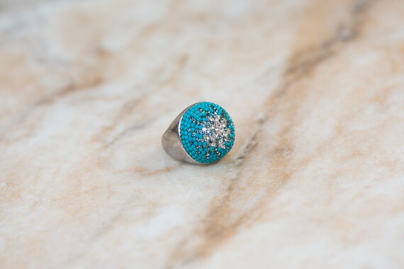 Turquoise Sterling Ring Globe Setting Geometric S… - image 6