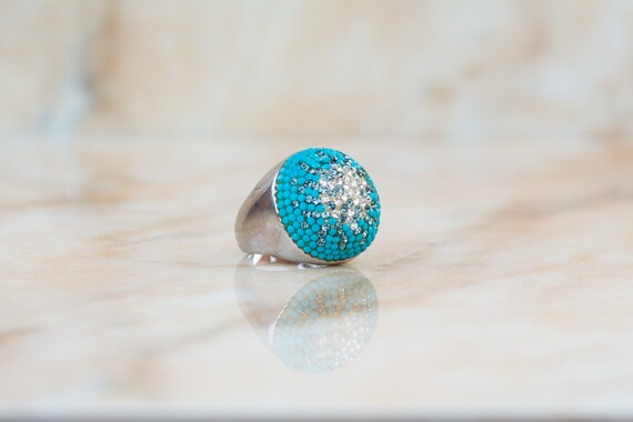 Turquoise Sterling Ring Globe Setting Geometric S… - image 3
