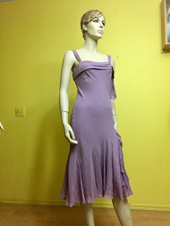 Lilac Silk Formal Midi Dress with Straps Lavender… - image 6