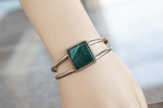 1950's Malachite Bracelet Solid Sterling Silver N… - image 1