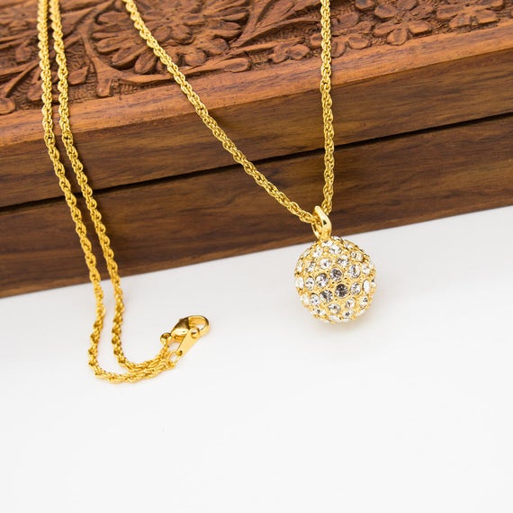 Gold Plated Orb Necklace Vintage Elegant Cubic Zi… - image 1