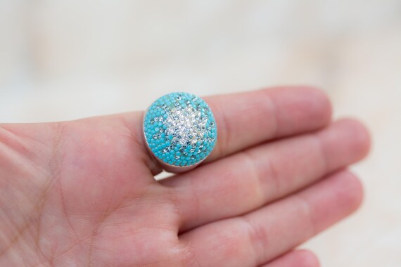 Turquoise Sterling Ring Globe Setting Geometric S… - image 2