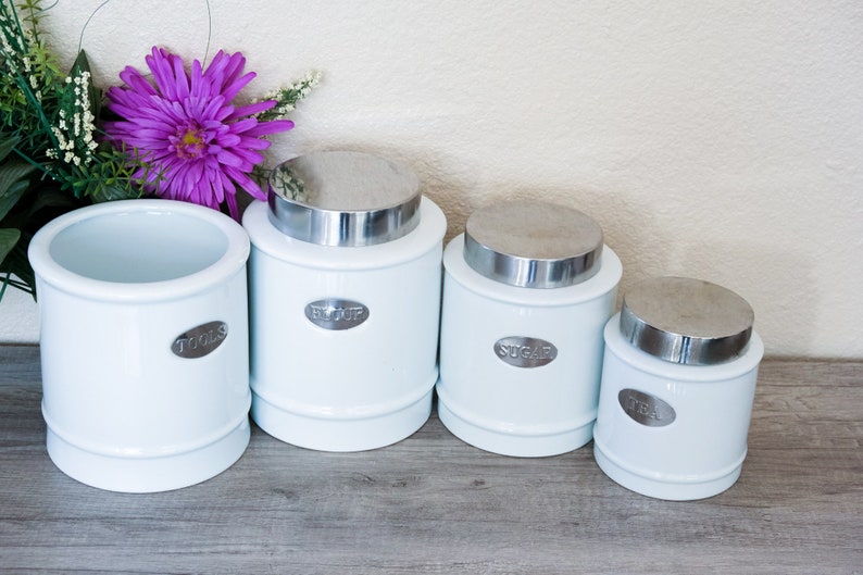 Large Kitchen Container Set 4 Pieces Classic White Modern Etsy