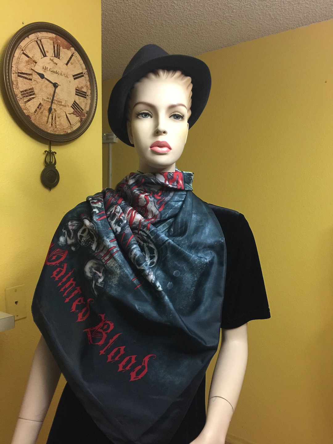 Pirate Skull Scarf Slayer World Painted Blood Large Gray Black Wrap