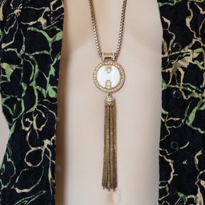 1960&#39;s Tassel Necklace Long Vintage Single Chain CZ Pendant Statement Classic Shiny Everyday Wear Celebrity Style Fashion TV Round Geometric
