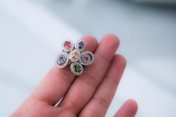 Large Flower Ring Multicolor Statement Boho Fashi… - image 5