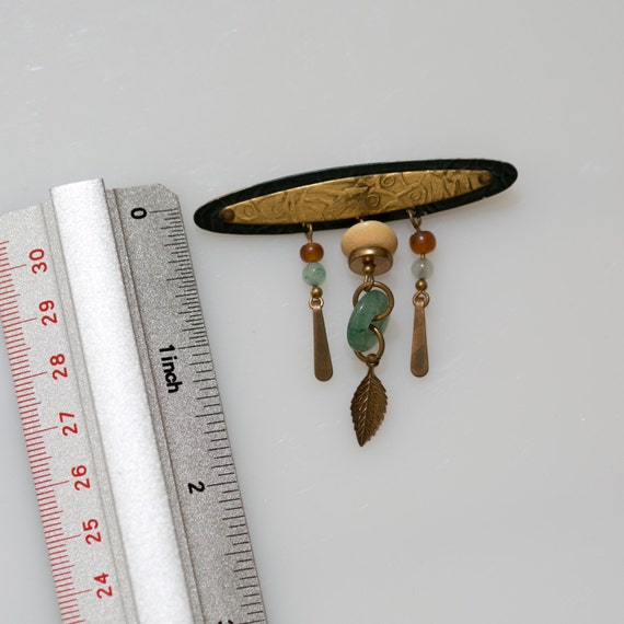 Antique Tribal Brooch Pin Geometric - Green Fancy… - image 3