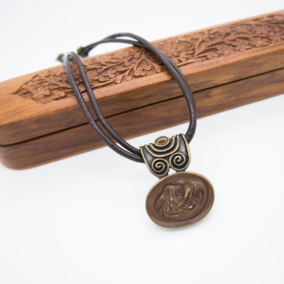 Oval Medallion Leather Cord Large Collar Necklace… - image 1