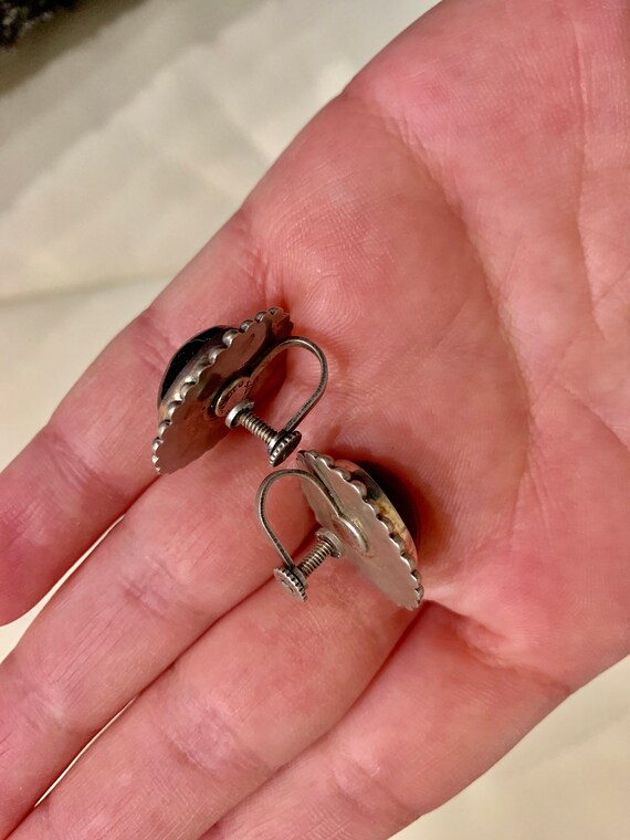 Onyx Earrings Sterling Silver Vintage Oval Shape … - image 3