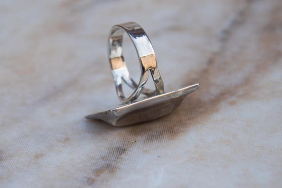 Large Sterling Ring Rectangular Geometric Wave Gy… - image 7