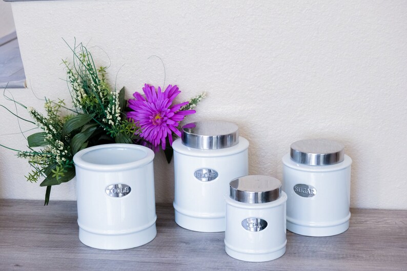 Large Kitchen Container Set 4 Pieces Classic White Modern Etsy