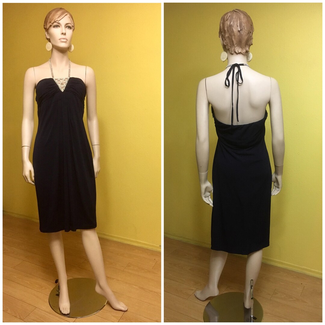 Asymmetrical Dark Navy Halter Formal Dresses